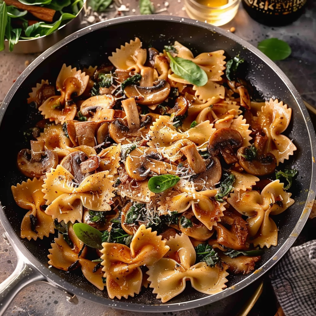 Recette de Farfalle aux Épinards, Champignons et Oignons Caramélisés