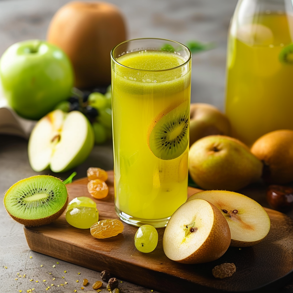 Le jus de pomme, kiwi, raisin et gingembre